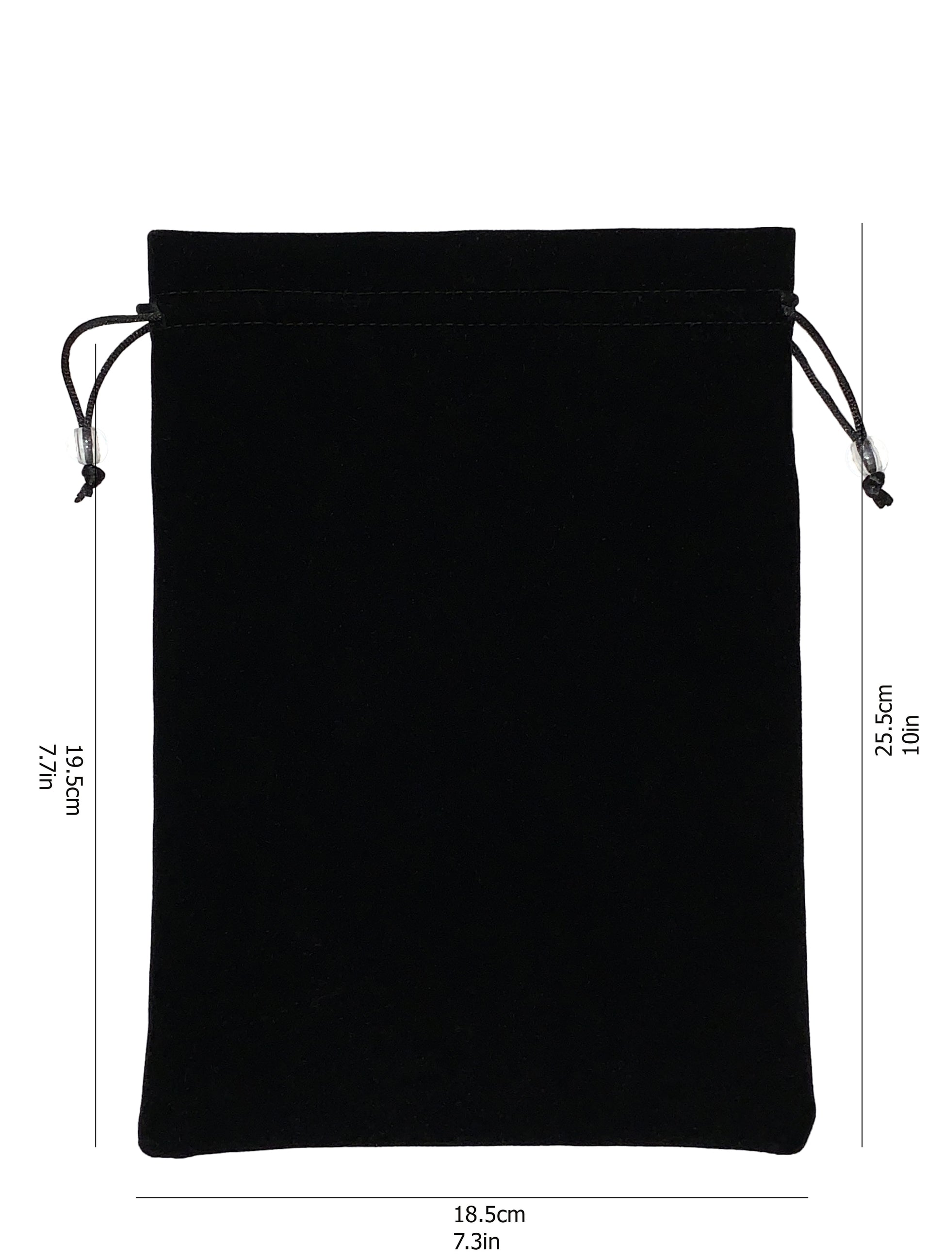 EFENDIZ Drawstring Pouch, Black Velvet Bag 7.3X10 inches, with 2  Compartments